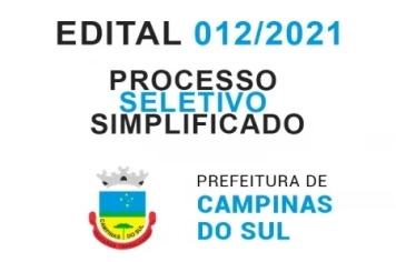 EDITAL Nº 012/2021 - PROCESSO SELETIVO SIMPLIFICADO Nº 008/2021 PARA O PREENCHIMENTO DE VAGAS TEMPORÁRIAS