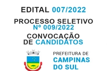 Processo Seletivo Simplificado Nº 009/2022 - Edital 007/2022 - Convocação de Candidatos
