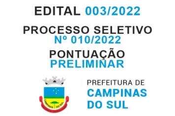 Processo Seletivo Simplificado Nº 010/2022 - Edital 003/2022 - Pontuação Preliminar