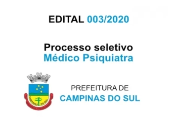 EDITAL 003/2020 DO PROCESSO SELETIVO SIMPLIFICADO 001/2020 - Médico Psiquiatra