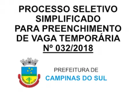 PROCESSO SELETIVO SIMPLIFICADO PARA PREENCHIMENTO DE VAGA TEMPORÁRIA Nº 032/2018
