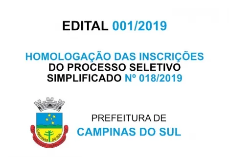EDITAL 001 2019 HOMOLOGAÇÃO INSCRIÇÕES