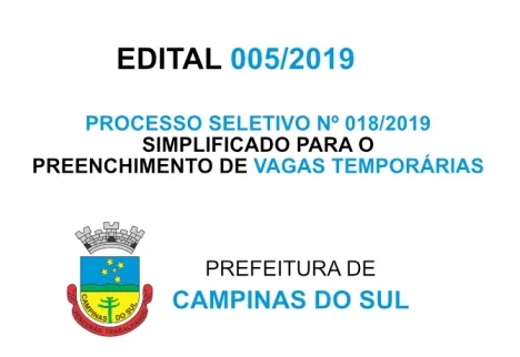 EDITAL Nº 005/2019 - PROCESSO SELETIVO SIMPLIFICADO Nº 018/2019