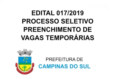 PROCESSO SELETIVO SIMPLIFICADO Nº 017/2019 PARA O PREENCHIMENTO DE VAGAS TEMPORÁRIAS